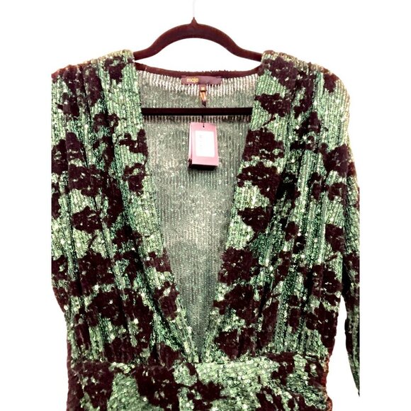 Maje $565 Green Sequin Embroidered Mini Dress Size 36 Small NWT - Picture 5 of 9